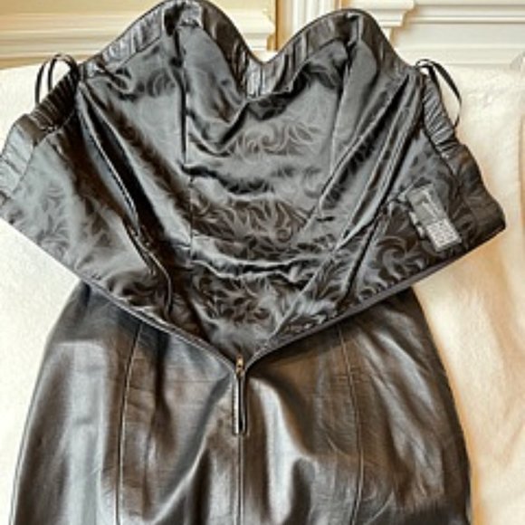 80s Michael Hoban Black Leather Strapless Dress - Picture 4 of 10